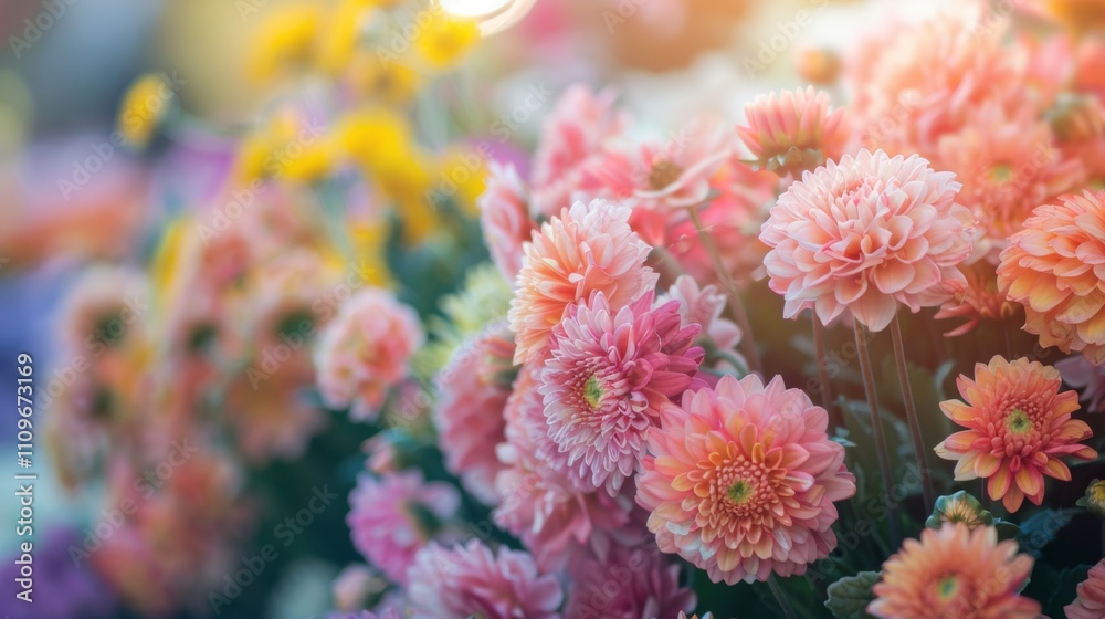 Blooming pink flowers with vibrant colors in soft sunlight Blooming pink flowers with vibrant colors in soft sunlight