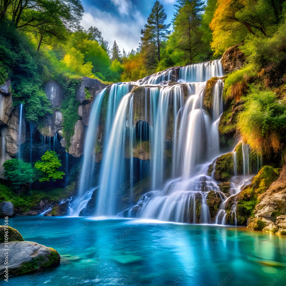 Obraz premium waterfall on mountain river with blue water