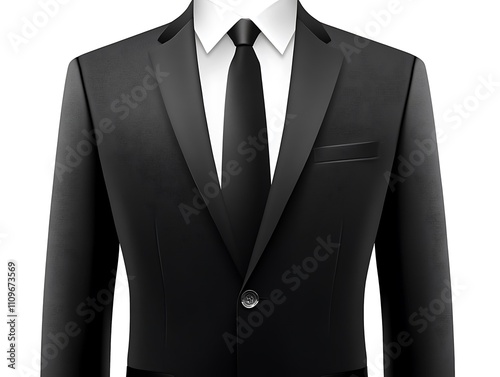 Vector of a sharp black business suit, contrasted with a bright white background, ultra HD clarity, 32k resolution photo