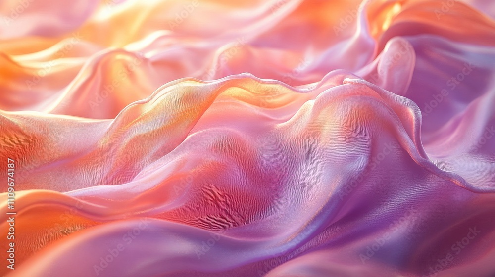 Fototapeta premium Abstract fabric texture with flowing waves in soft pastel colors, creating a dreamy and ethereal atmosphere, ideal for backgrounds and graphic design projects.