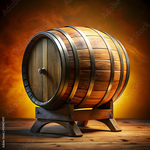 wooden barrel with stand on gradient photo