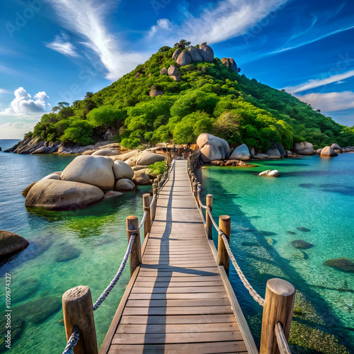 wooden bridge at koh nangyuan island in surat than photo