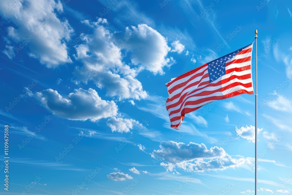 Fototapeta premium American flag on the blue sky