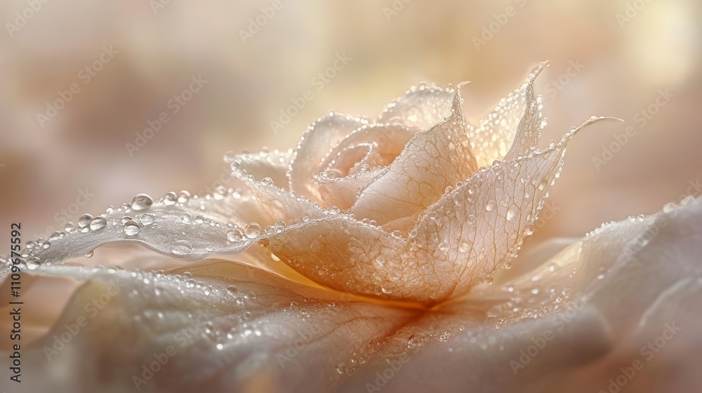 Fototapeta premium Delicate, dew-kissed rose petals, soft light.