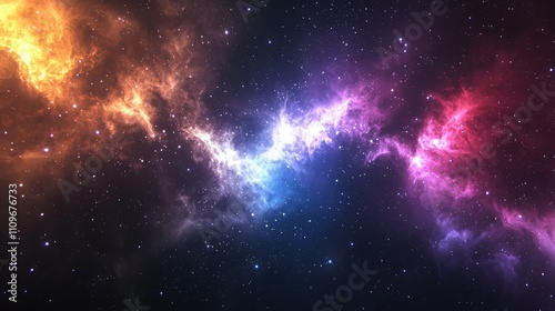 Vibrant Cosmic Nebula in Deep Space with Bright Colors of Purple  Orange  Pink  and Blue  Surrounded by Distant Stars and Infinite Galactic Beauty