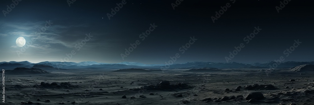 Mysterious lunar landscape bathed in ethereal moonlight during twilight hours. Generative AI Mysterious lunar landscape bathed in ethereal moonlight during twilight hours. Generative AI