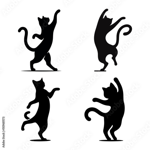 Cute cat dancing silhouette vector
