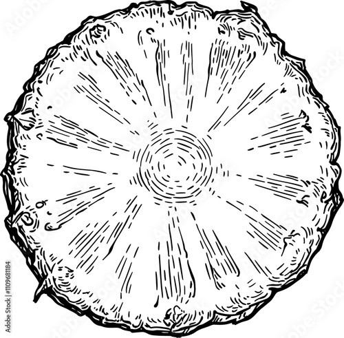 Pineapple cross-section ink sketch.