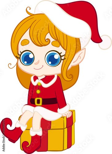 girl elf, Santa's Little Helper on a Gift photo