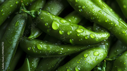 Close-up of fresh green vegetable with water droplets in artistic lighting. Obscure. Illustration photo