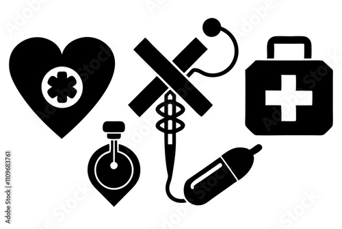 Medical editable vector Icons set. Hospital, patient, medicine, pharmacy, nurse, prescription and medical report. Vector illustration