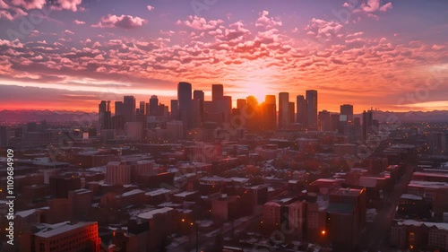 denver city buildings sunset pink cloudscape