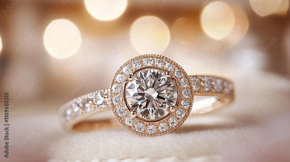 Sparkling Diamond Engagement Ring Rose Gold Halo Bridal Jewelry Sparkling Diamond Engagement Ring Rose Gold Halo Bridal Jewelry