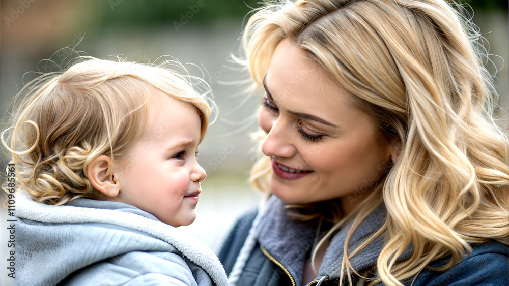 blonde young woman with small child blonde young woman with small child