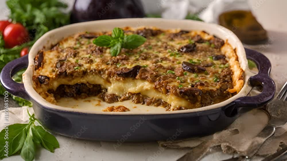 Delicious moussaka with minced meat and eggplant Delicious moussaka with minced meat and eggplant