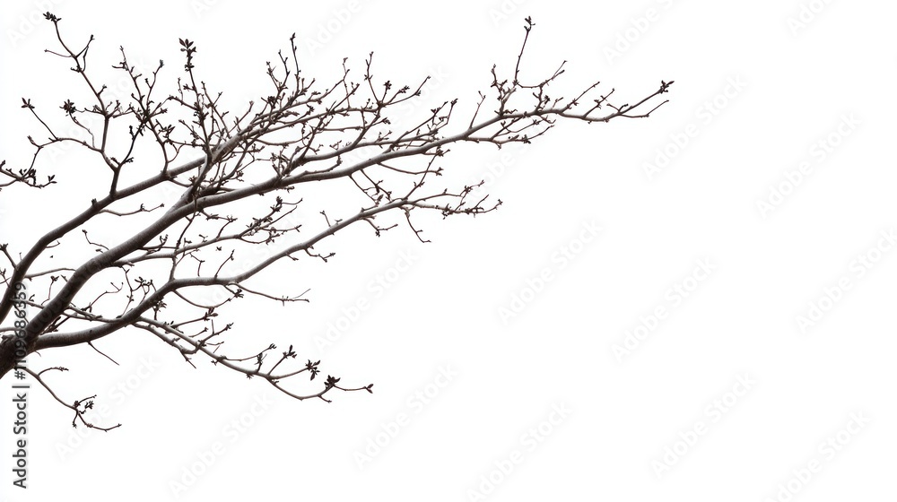 Fototapeta premium Bare Branches Against White Background: A Study in Winter's Serenity