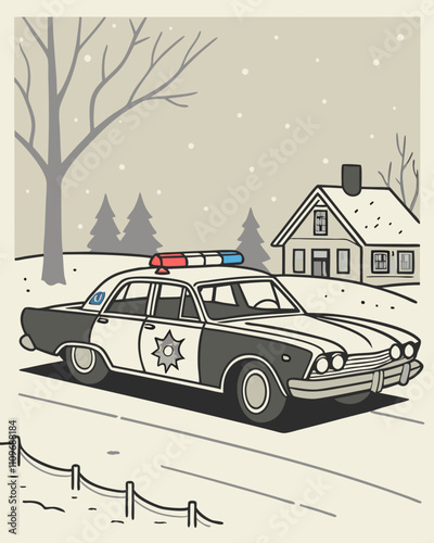 Vintage Police Cruiser in Winter Wonderland 