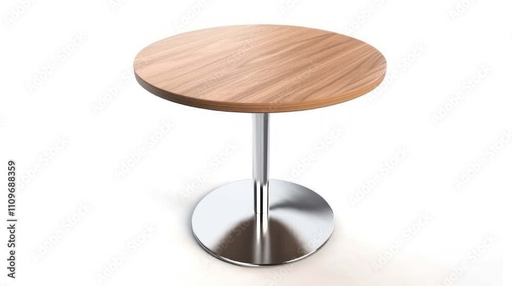 Modern Round Table with Chrome Base: Elegant Wooden Top