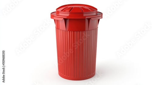 Red Wheelie Bin: A 3D Render of a Clean, Red Plastic Trash Can with a Lid photo