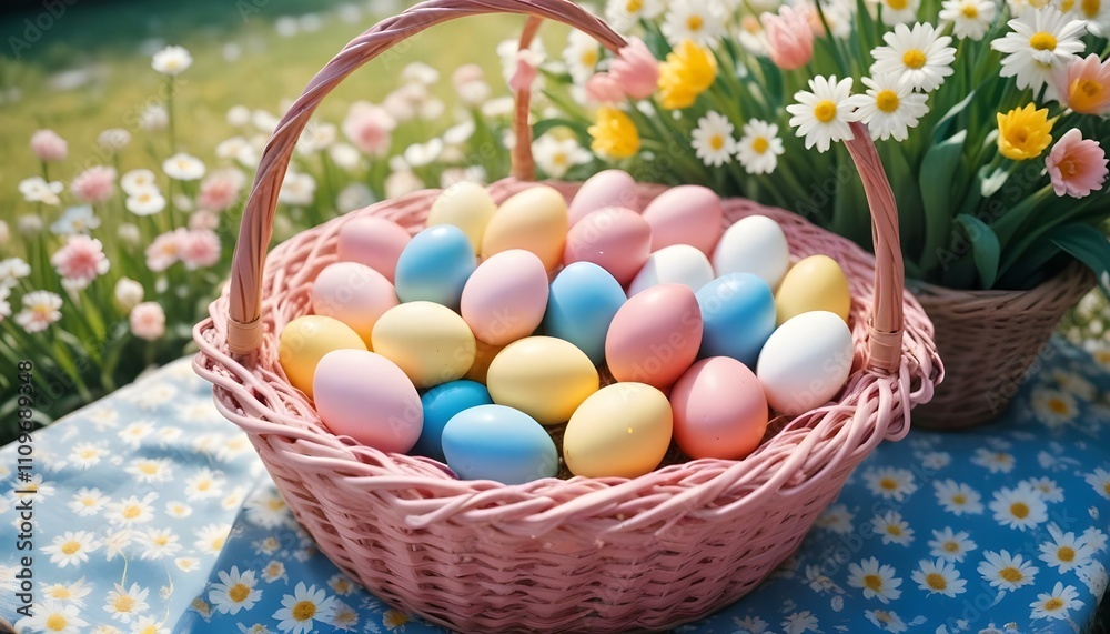 Surtido de coloridos huevos de Pascua en tonos pastel de rosa, amarillo, azul y blanco Surtido de coloridos huevos de Pascua en tonos pastel de rosa, amarillo, azul y blanco
