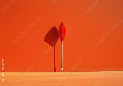 A Single Red Dart with Shadow on an Orange Background Highlighting Precision and Focus in Archery and Target Sports