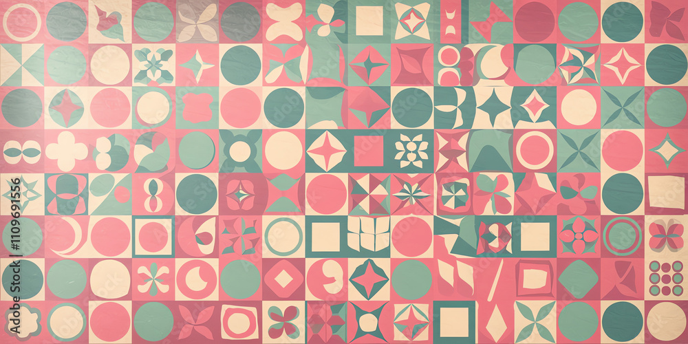 Colorful geometric pattern with diverse shapes on a vibrant background in a modern art style Colorful geometric pattern with diverse shapes on a vibrant background in a modern art style