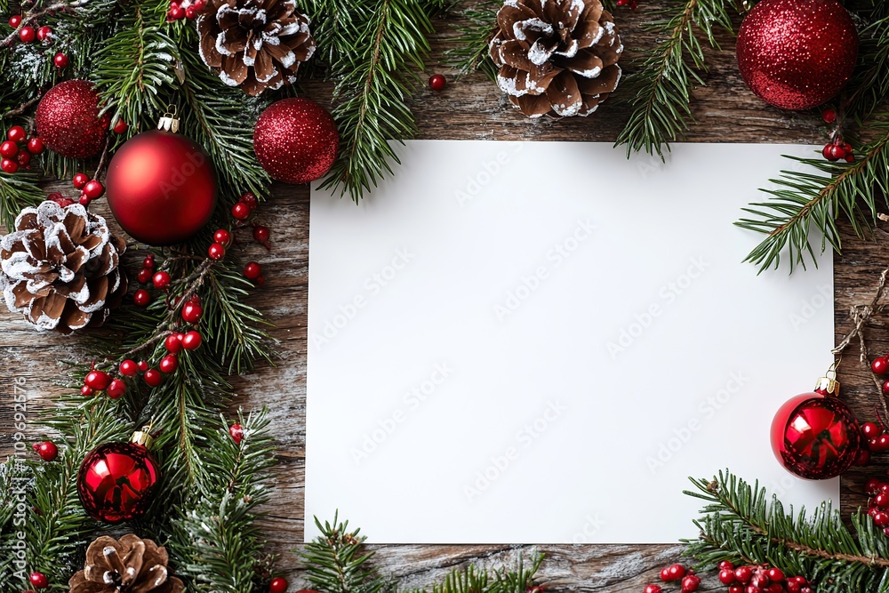 Mockup of white paper with christmas decorations Mockup of white paper with christmas decorations