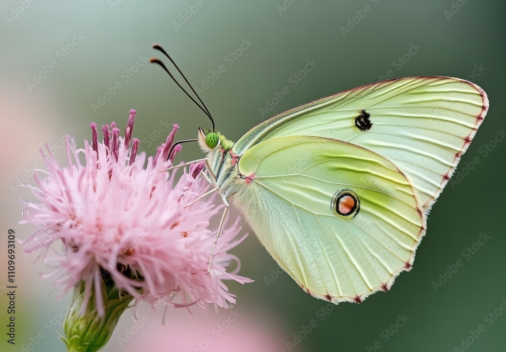 Delicate Green Butterfly on Soft Pink Flower in Nature's Garden with a Gentle Blurred Background Creating a Serene and Peaceful Atmosphere for Nature Lovers Delicate Green Butterfly on Soft Pink Flower in Nature's Garden with a Gentle Blurred Background Creating a Serene and Peaceful Atmosphere for Nature Lovers