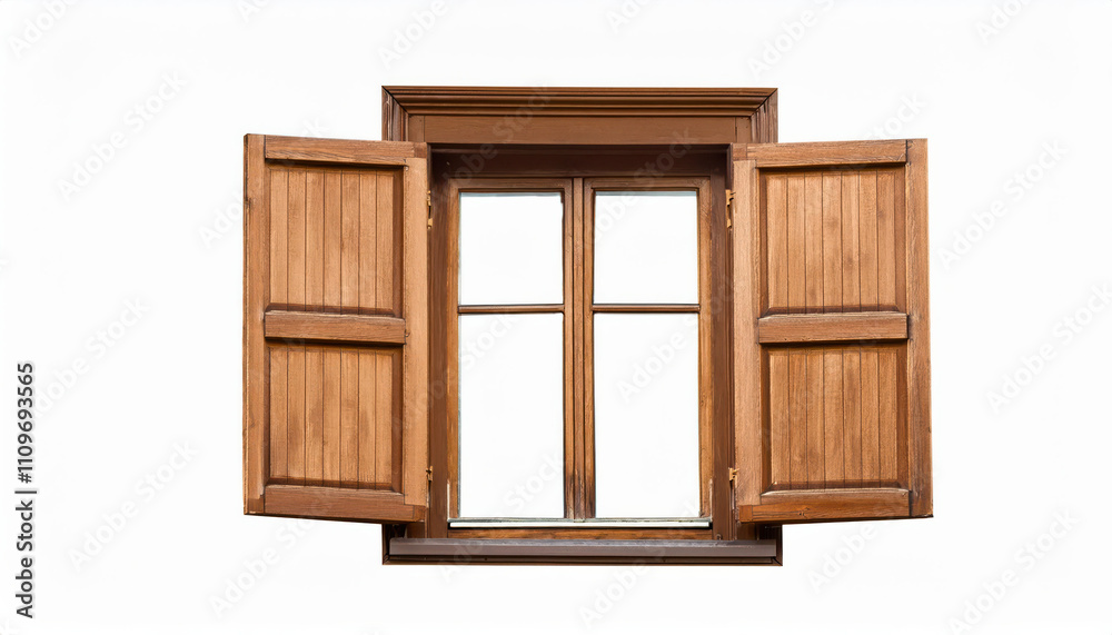 Rustic wooden window with open shutters Rustic wooden window with open shutters