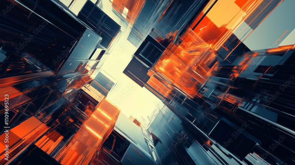 Fototapeta premium Abstract city concept background poster. Abstract urban geometric creative banner pattern. Digital illustration. AI artwork.