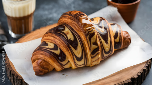 Marble croissant with chocolate and vanilla swirls. photo