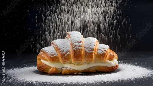 Croissant with powdered sugar sprinkled lightly. photo