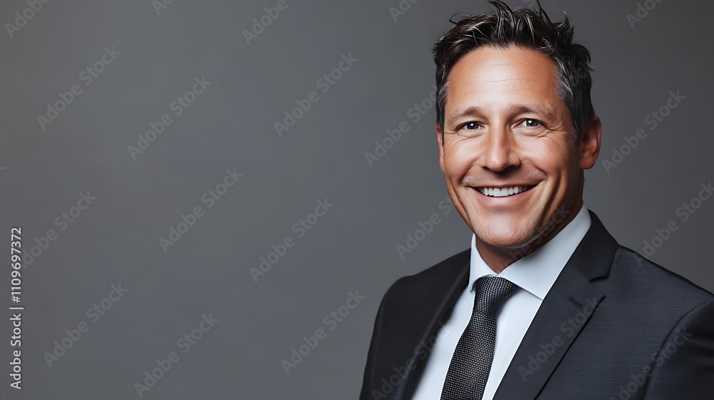 Businessman smiling confidently, in a suit and tie, isolated on a grey background. 32k, full ultra hd, high resolution Businessman smiling confidently, in a suit and tie, isolated on a grey background. 32k, full ultra hd, high resolution