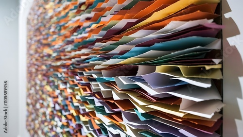 Close up view of texture made of ripped colorful paper pieces