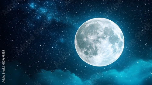 Captivating Celestial Night Sky with Luminous Full Moon for Serene Designs