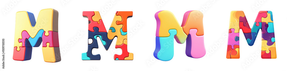Alphabet M, made with puzzle pieces, Logo design, letter, isolated on a transparent background Alphabet M, made with puzzle pieces, Logo design, letter, isolated on a transparent background