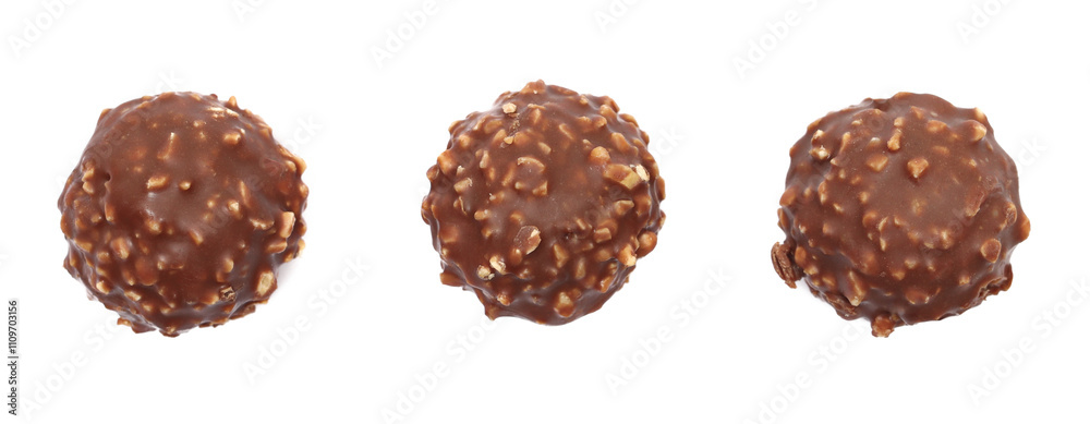 Chocolate balls isolated on white, top view Chocolate balls isolated on white, top view