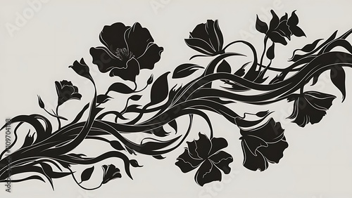 Illustration of seamless abstract black floral  vine pattern