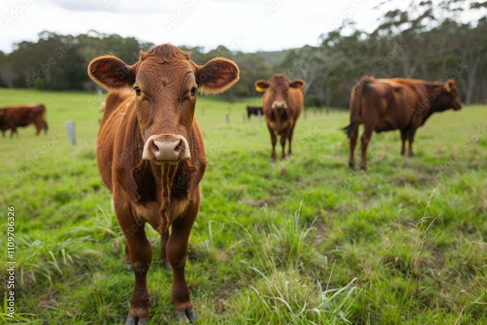 Beefmaster cattle standing in a green field Beefmaster cattle standing in a green field