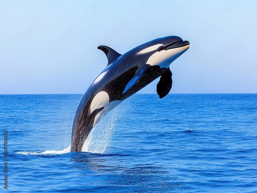 Obraz premium Aquarell Style Motive of an orca whale jumping out of the ocean, light background