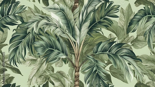 Seamless pattern of a palm tree branch. Vector illustration