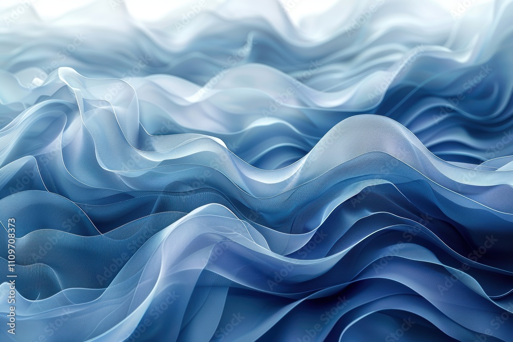 Fototapeta premium Abstract waves of translucent blue fabric creating a serene, flowing texture.
