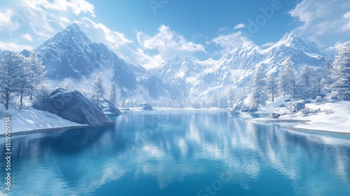 Wallpaper Mural Snow-Covered Mountains and a Tranquil Blue Lake Torontodigital.ca