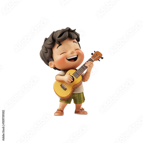 Happy Kid Performing with Guitar - Musician Cartoon Character Illustration - Generated AI
