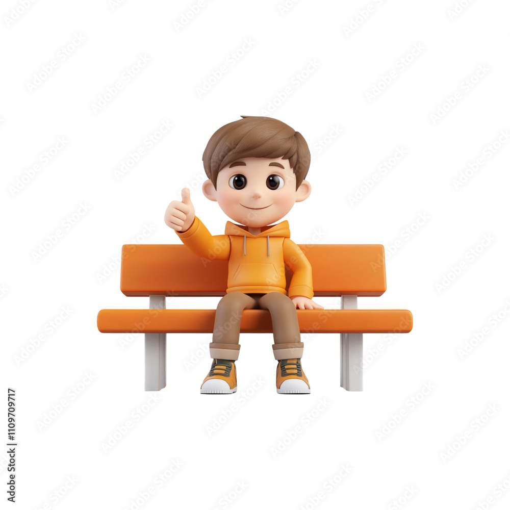 Cartoon Kid Sitting Happily on a Wooden Bench - Calm and Fun Outdoor Art - Generated AI Cartoon Kid Sitting Happily on a Wooden Bench - Calm and Fun Outdoor Art - Generated AI