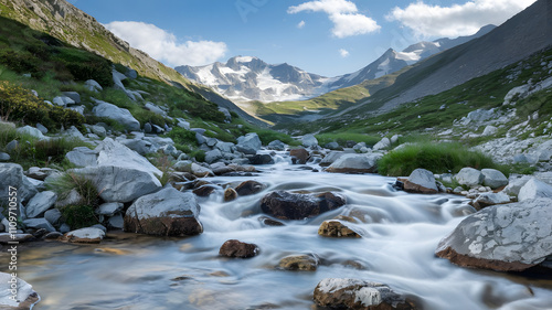 Smooth flowing water in a clear mountain stream. photo