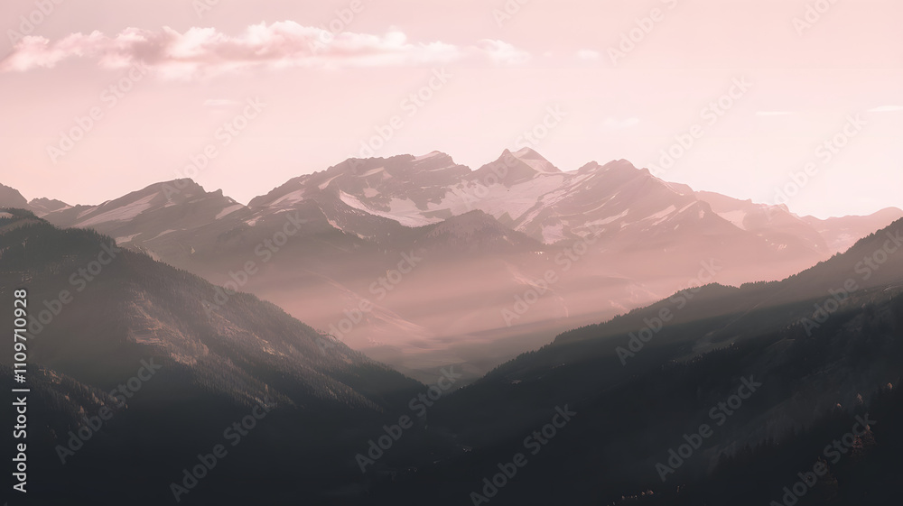 Serene mountain ranges during golden hour.