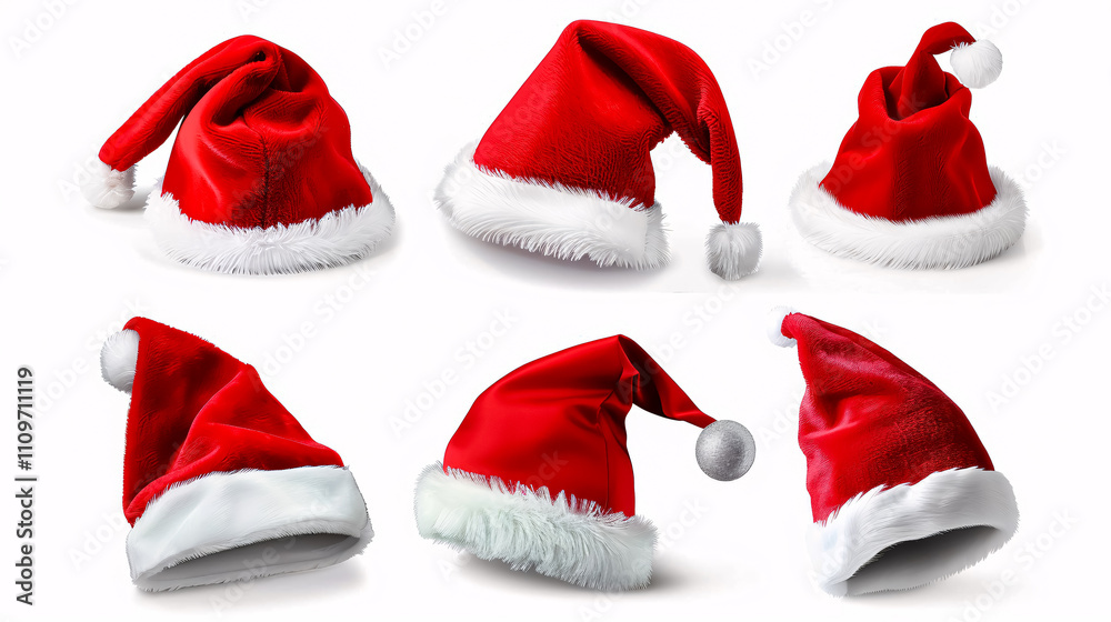 Set of red Santa Claus hats isolated on a white background. Set of red Santa Claus hats isolated on a white background.