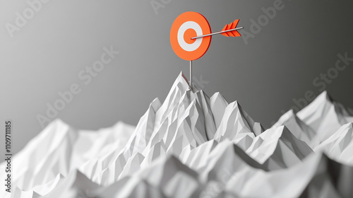 Achieve Peak Performance  Arrow Hitting Target on Mountaintop