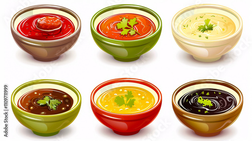 Wallpaper Mural Sauces in Bowls: Set of tasty sauces in bowls isolated on a white background, highlighting a variety of sauces. Torontodigital.ca